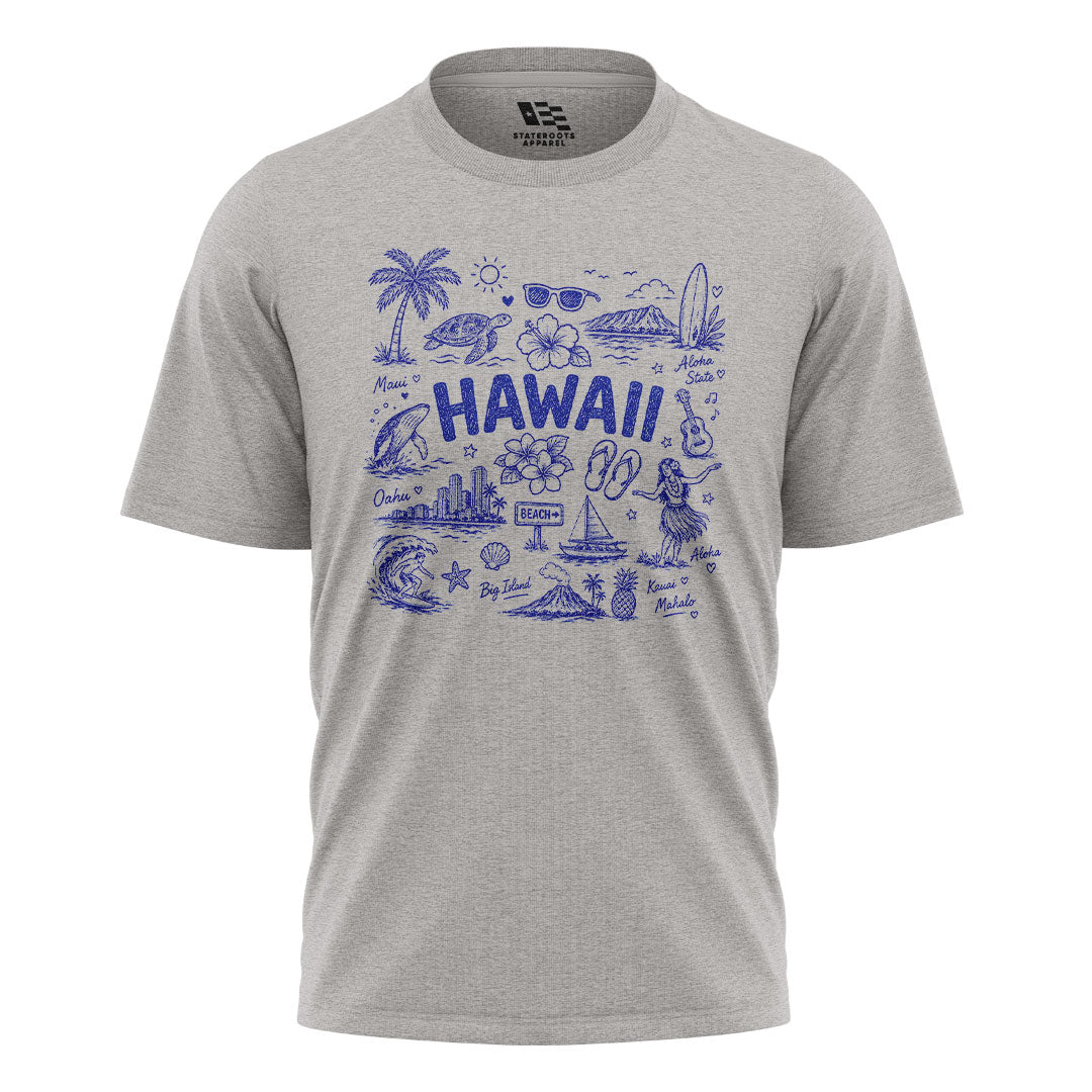 Hawaii Icons Doodle T-Shirt | Aloha Map Tee - Sport Grey flatlay