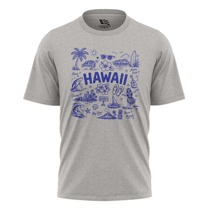 Hawaii Icons Doodle T-Shirt | Aloha Map Tee - Sport Grey flatlay