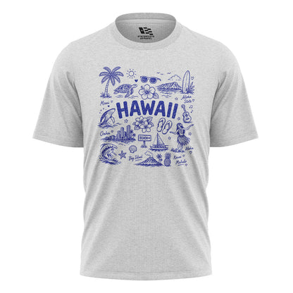 Hawaii Icons Doodle T-Shirt | Aloha Map Tee - White flatlay
