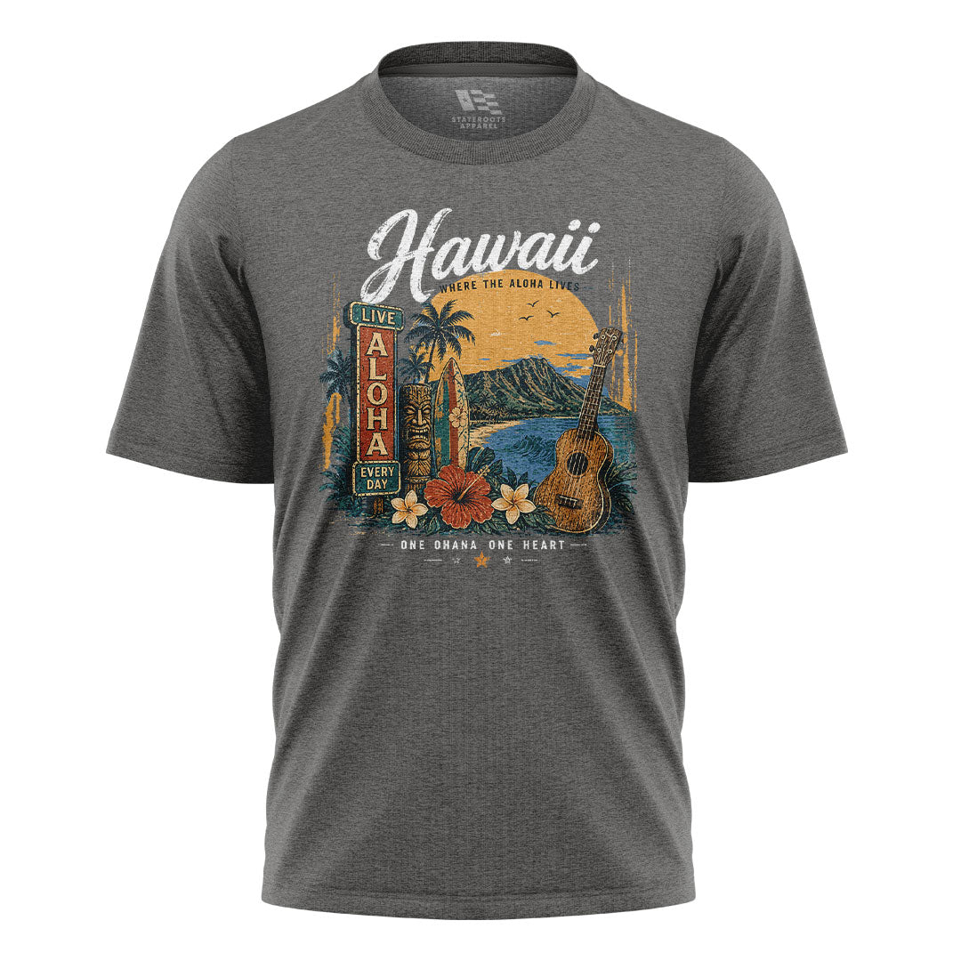 Hawaii Live Aloha Every Day Tee - Charcoal flatlay