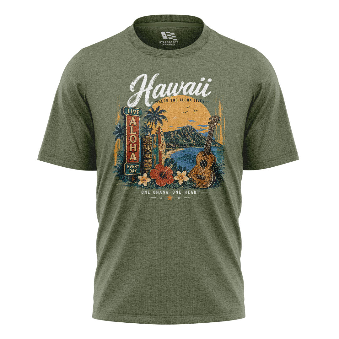Hawaii Live Aloha Every Day Tee - Military Green flatlay
