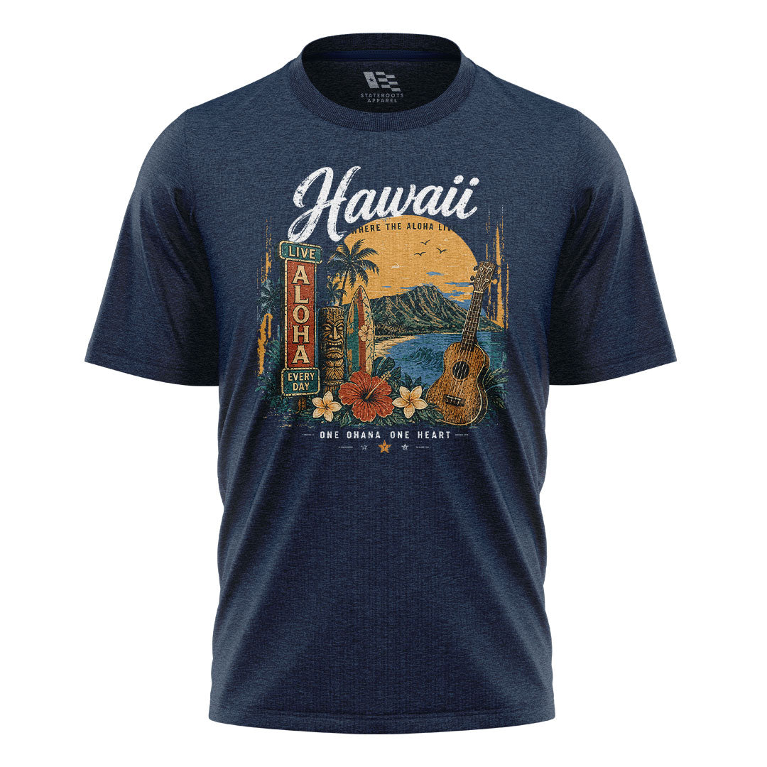 Hawaii Live Aloha Every Day Tee - Navy flatlay