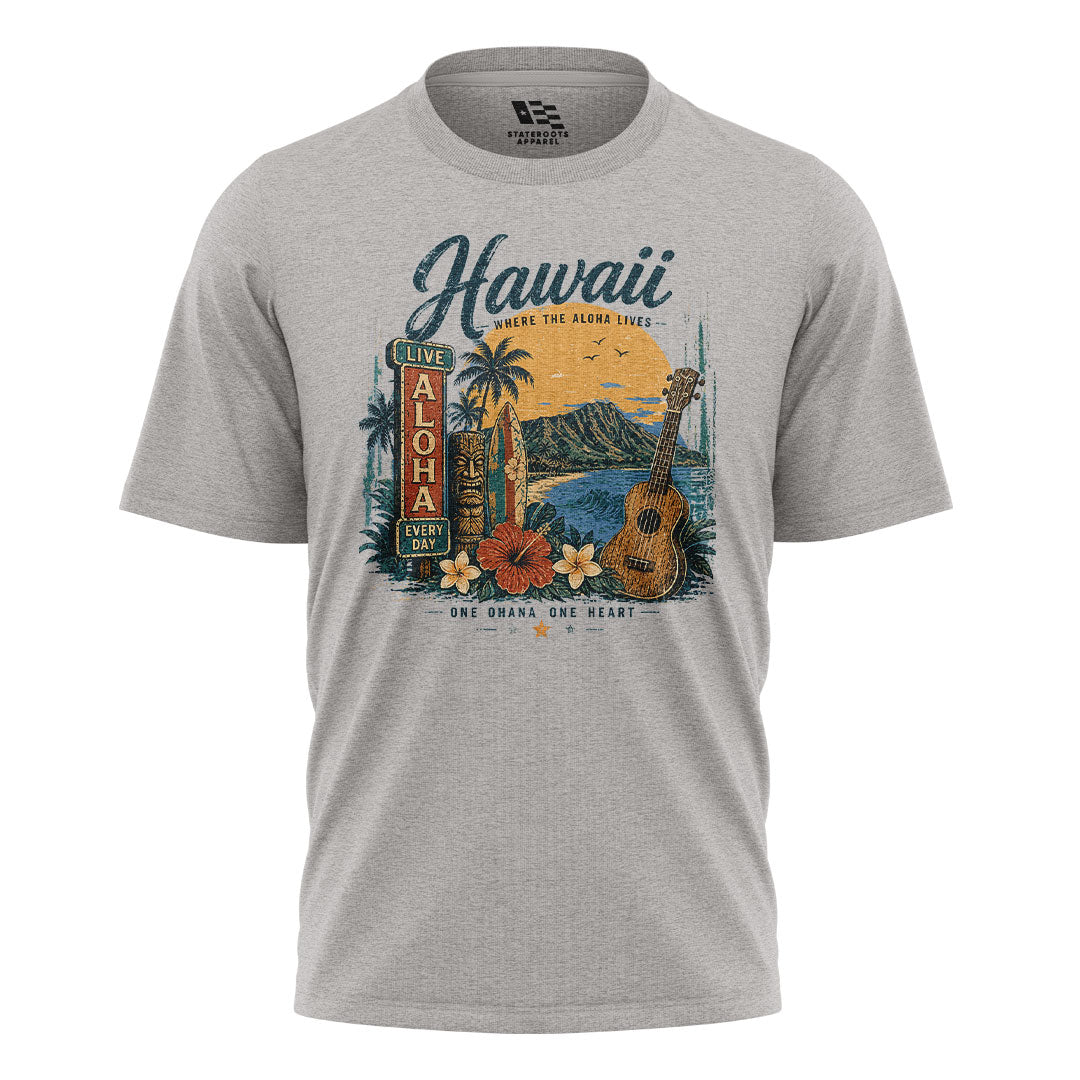 Hawaii Live Aloha Every Day Tee - Sport Grey flatlay