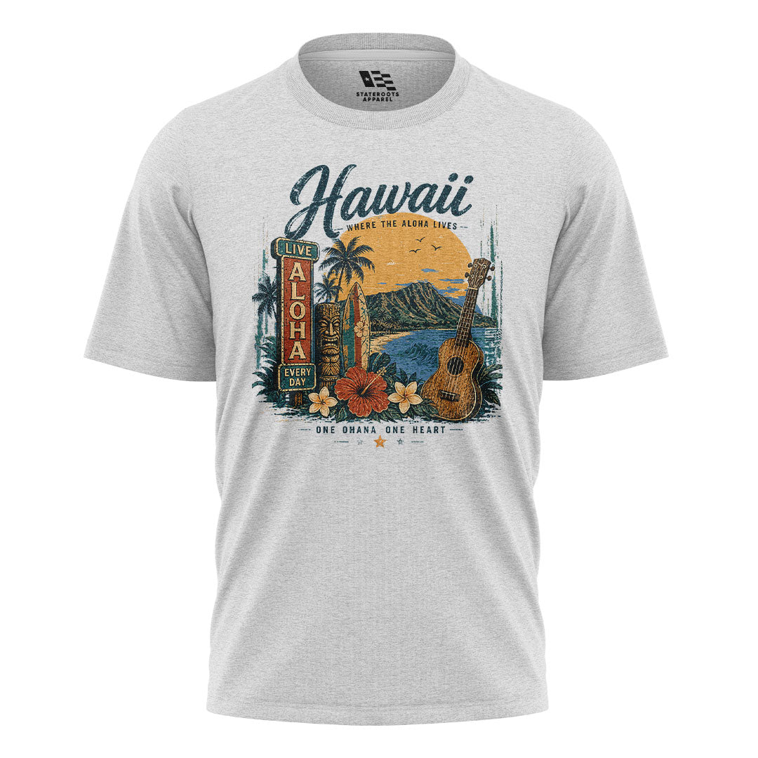 Hawaii Live Aloha Every Day Tee - White flatlay