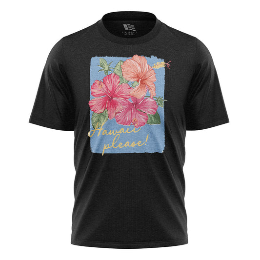 Hawaii Please Watercolor Hibiscus Tee - Black flatlay