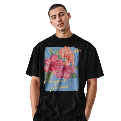 Hawaii Please Watercolor Hibiscus Tee - Black view