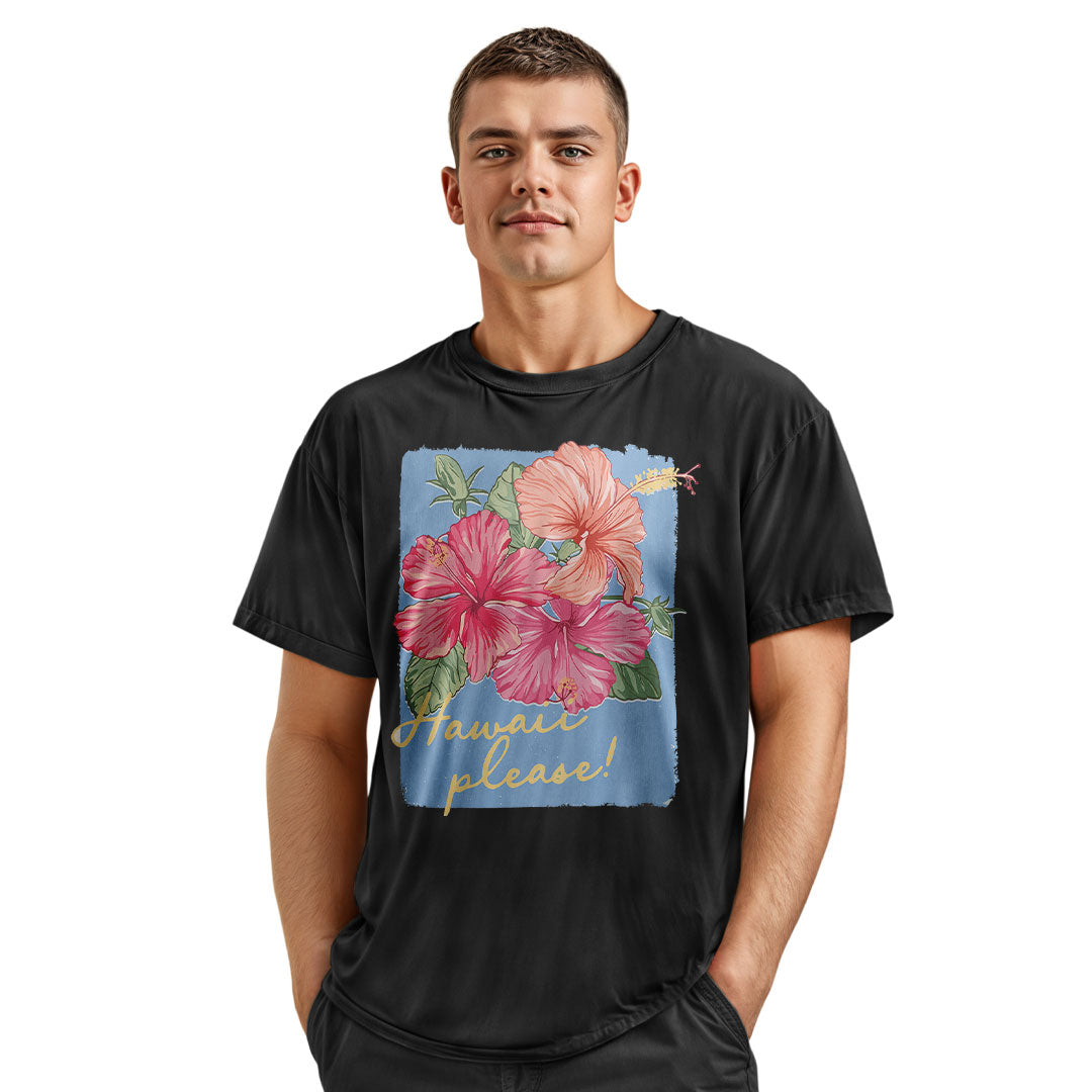 Hawaii Please Watercolor Hibiscus Tee - Charcoal view