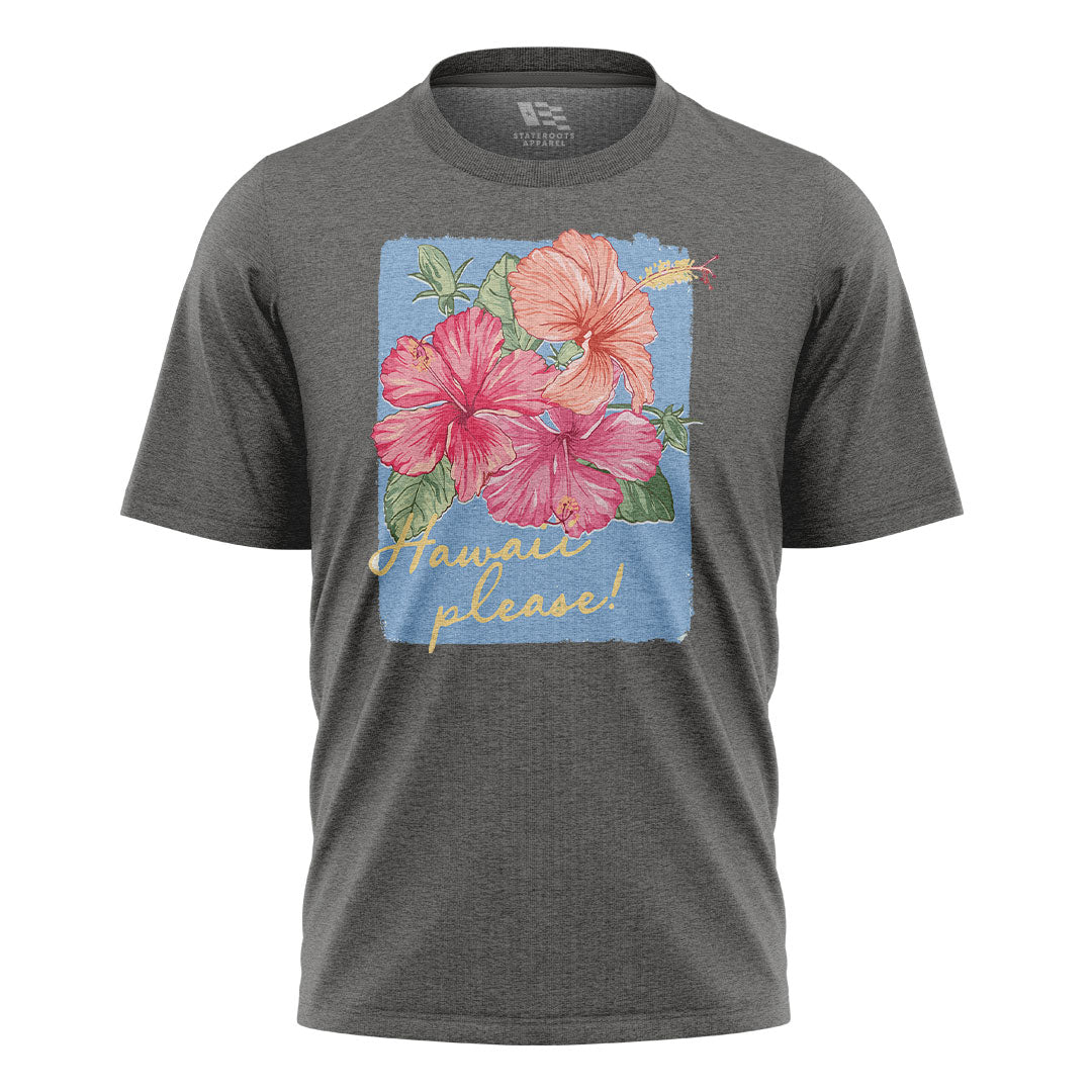 Hawaii Please Watercolor Hibiscus Tee - Charcoal flatlay