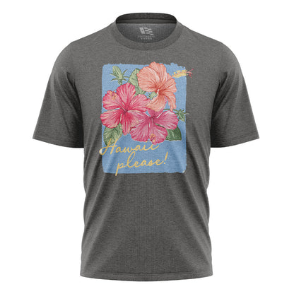 Hawaii Please Watercolor Hibiscus Tee - Charcoal flatlay