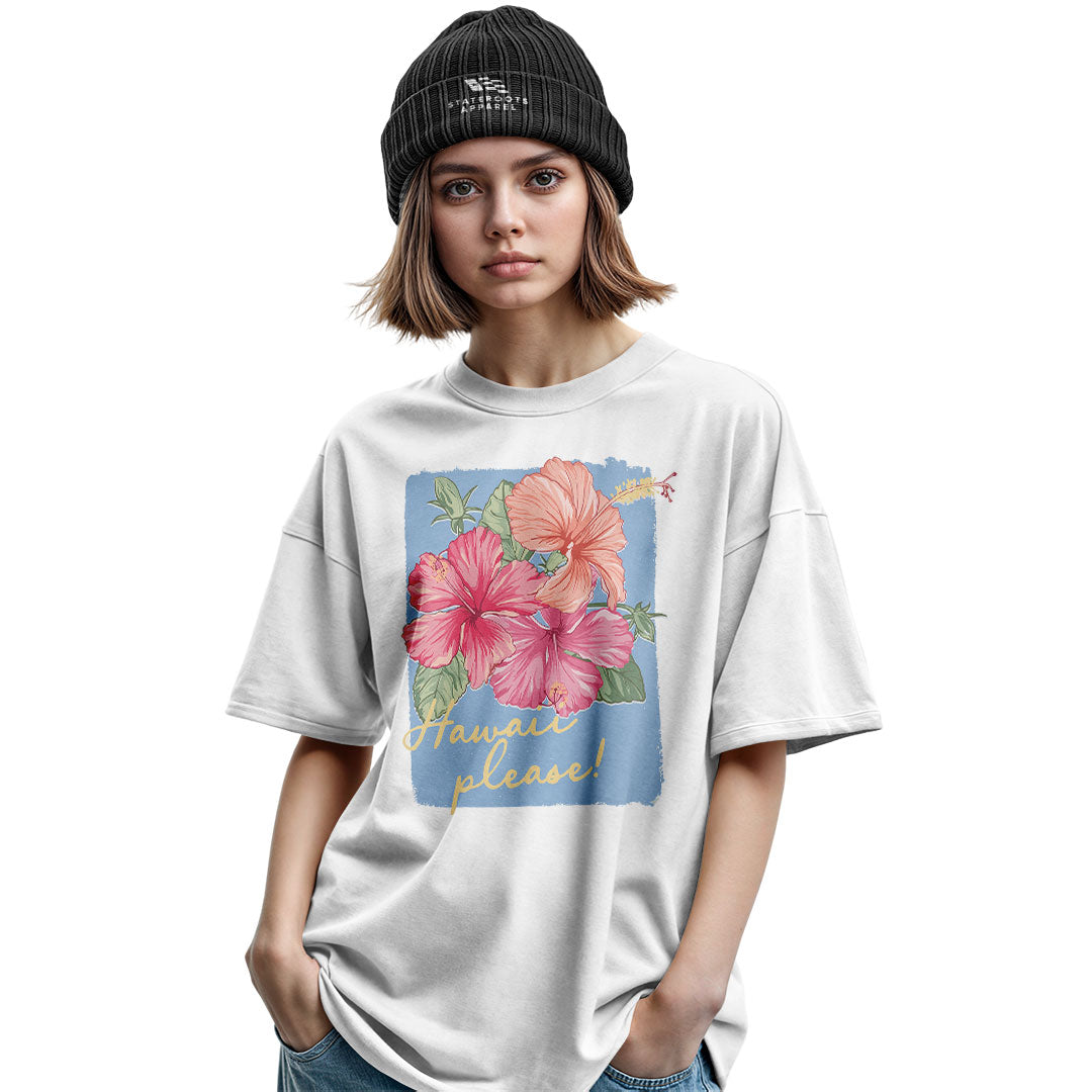 Hawaii Please Watercolor Hibiscus Tee - Military Green view