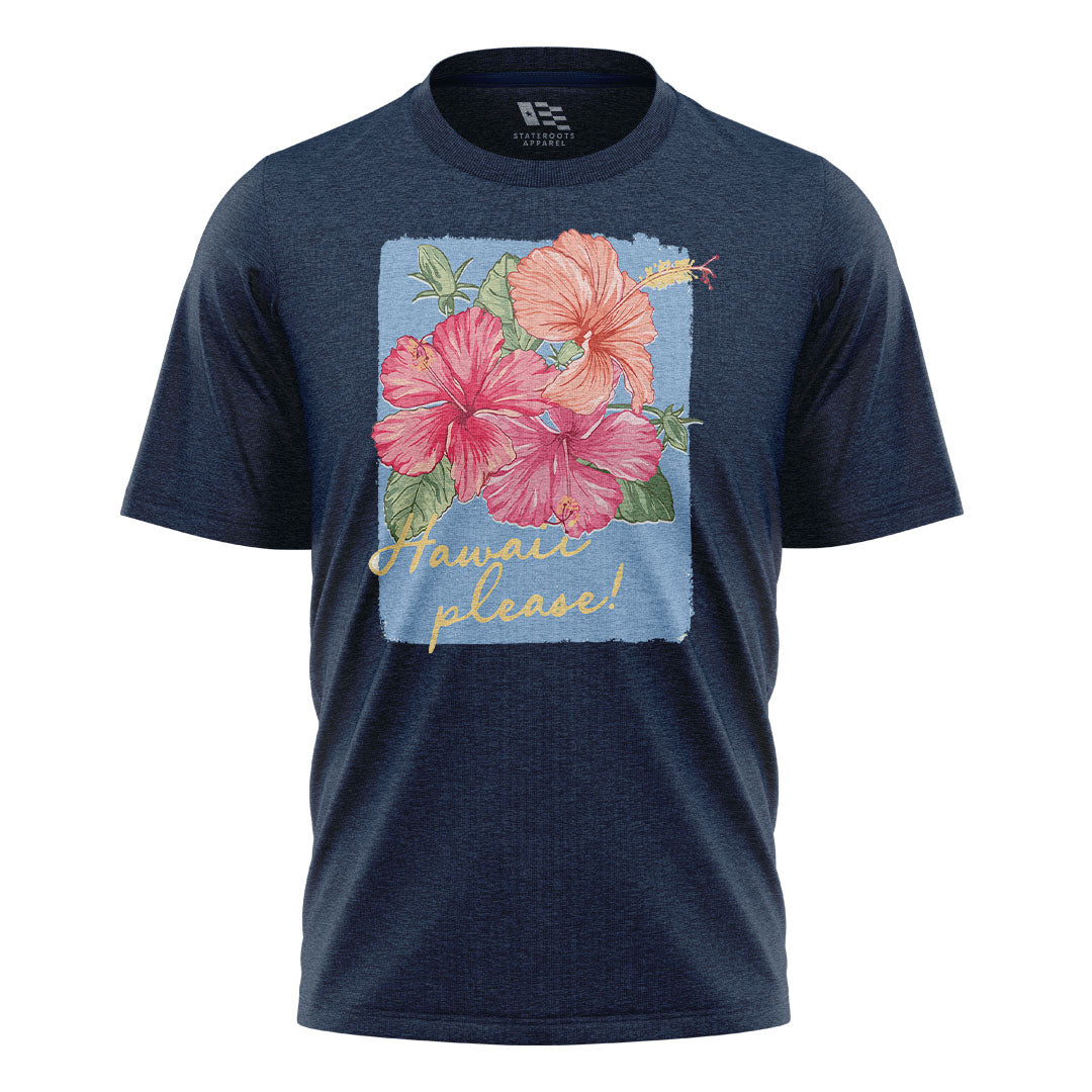 Hawaii Please Watercolor Hibiscus Tee - Navy flatlay