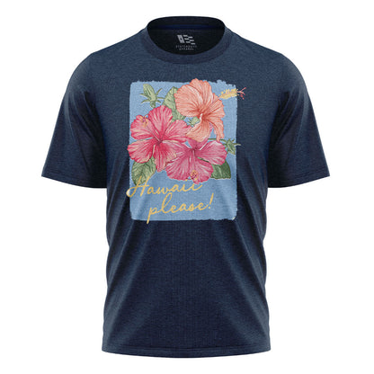 Hawaii Please Watercolor Hibiscus Tee - Navy flatlay