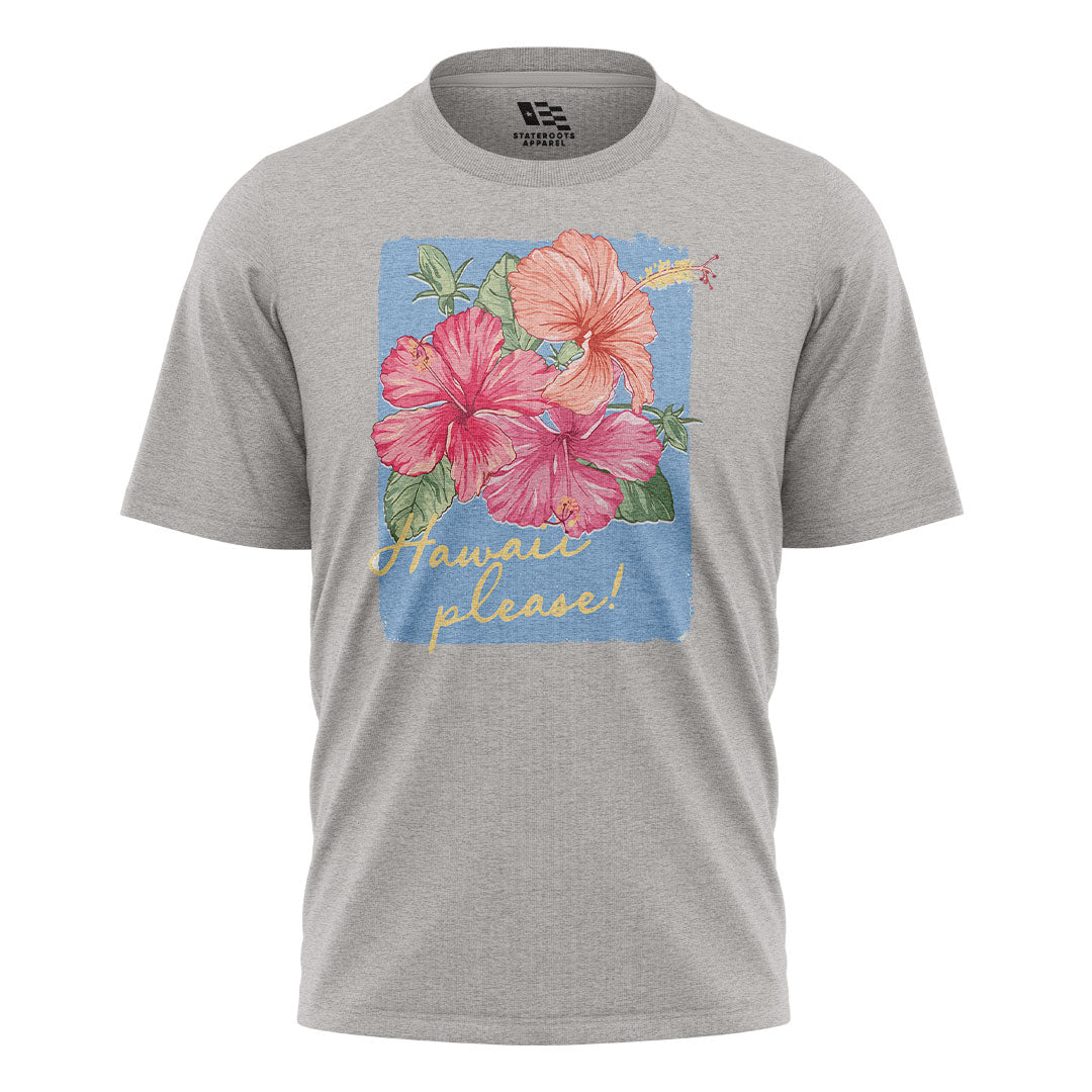 Hawaii Please Watercolor Hibiscus Tee - Sport Grey flatlay