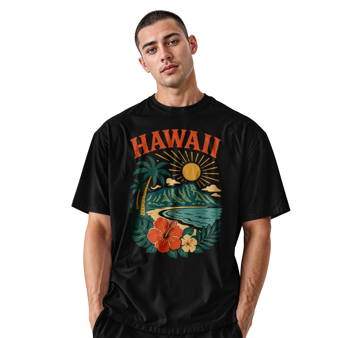 Hawaii Retro Sunset Diamond Head Tee - Black view