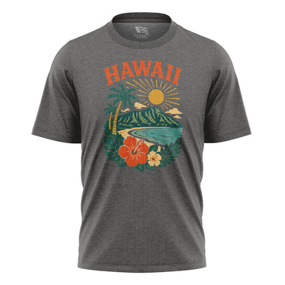 Hawaii Retro Sunset Diamond Head Tee - Charcoal flatlay