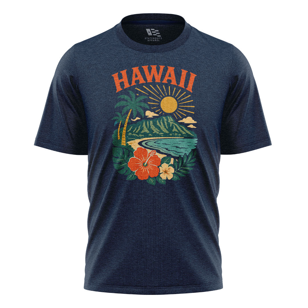 Hawaii Retro Sunset Diamond Head Tee - Navy flatlay