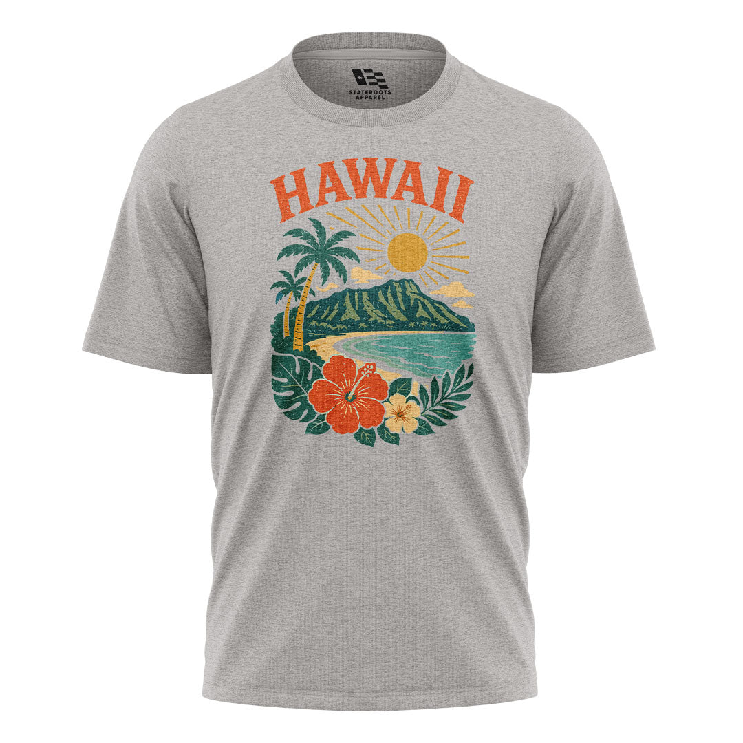 Hawaii Retro Sunset Diamond Head Tee - Sport Grey flatlay
