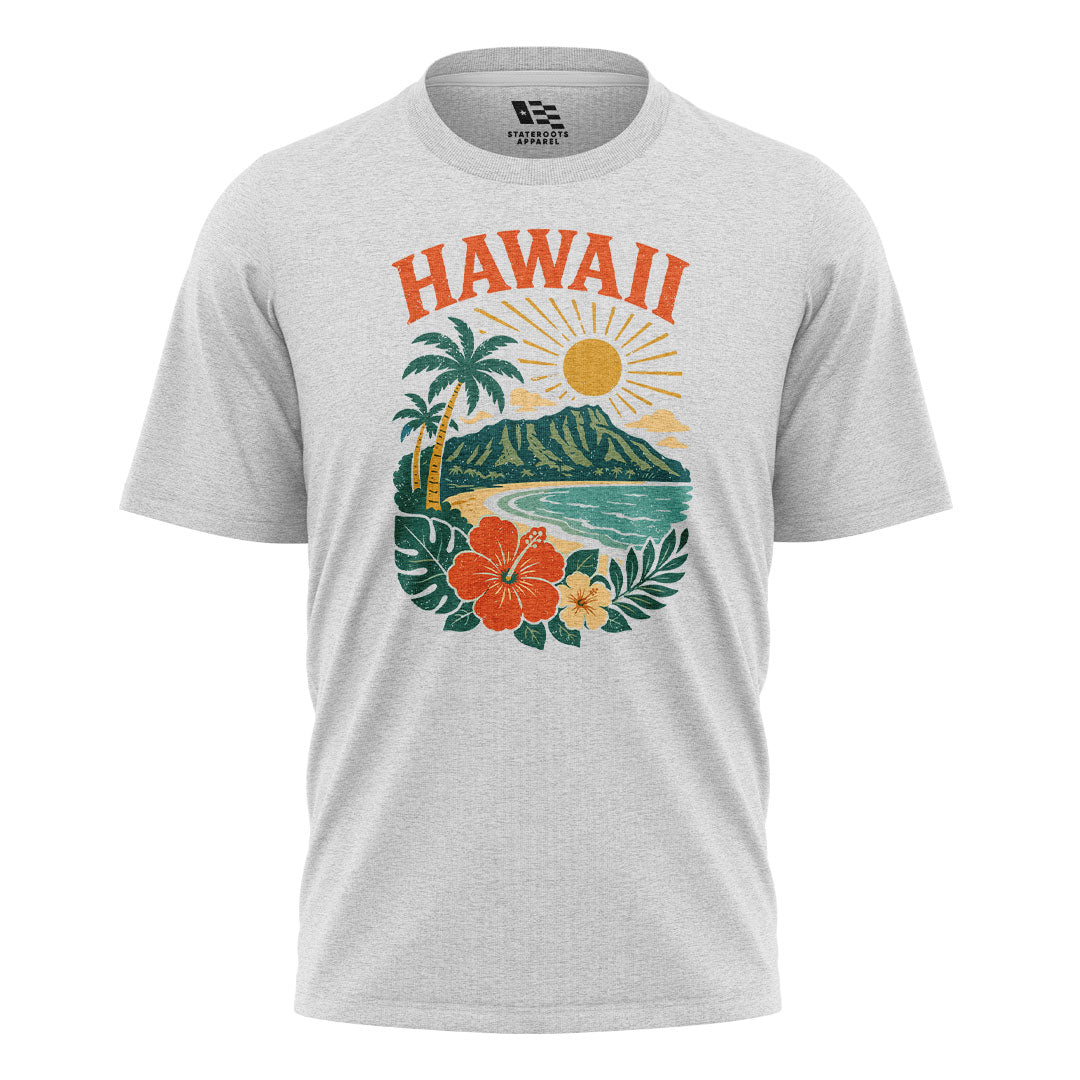 Hawaii Retro Sunset Diamond Head Tee - White flatlay