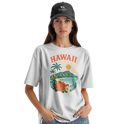 Hawaii Retro Sunset Diamond Head Tee - White view