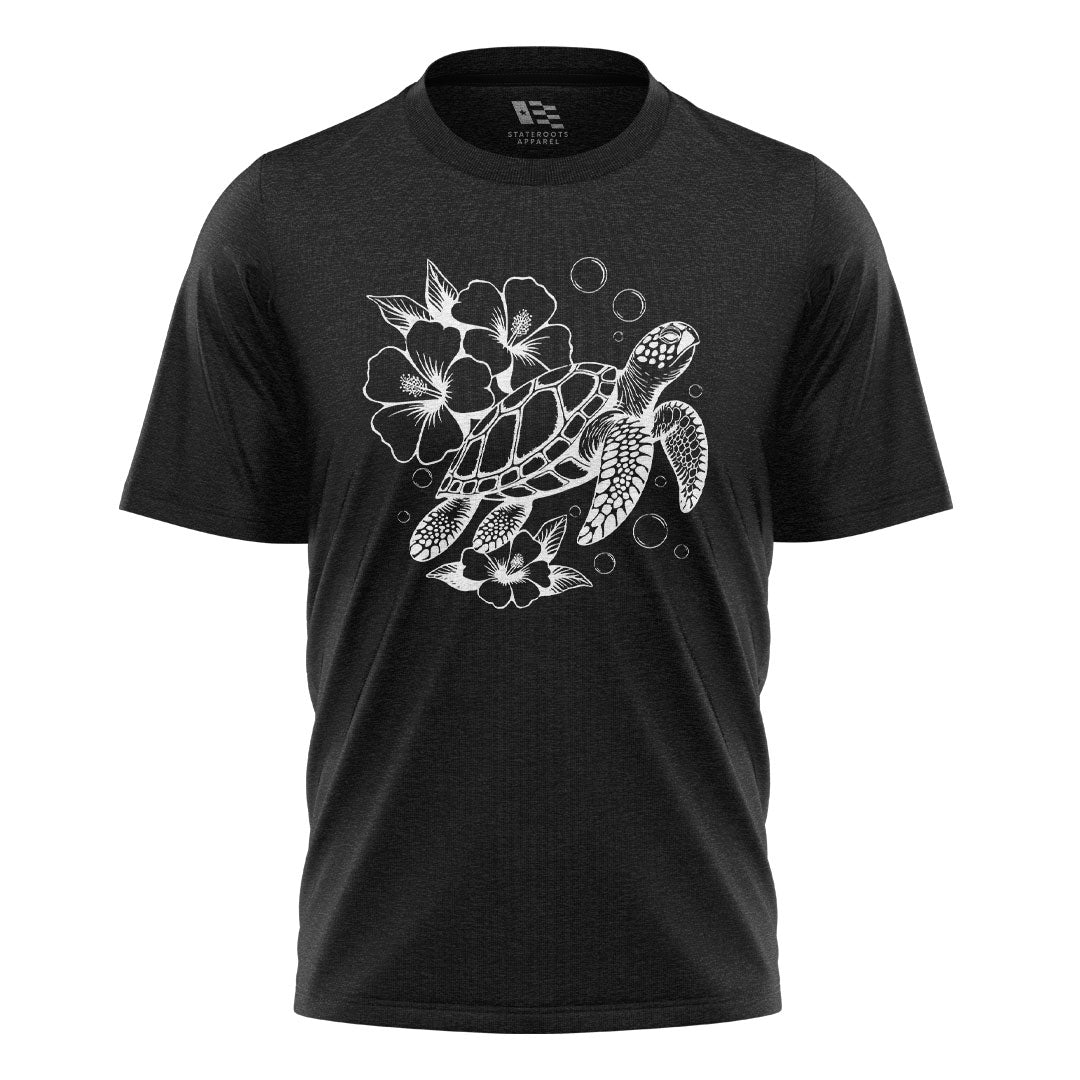 Hawaii Sea Turtle Hibiscus Tee - Black flatlay