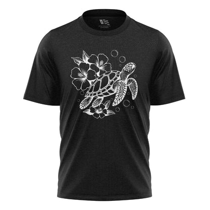 Hawaii Sea Turtle Hibiscus Tee - Black flatlay