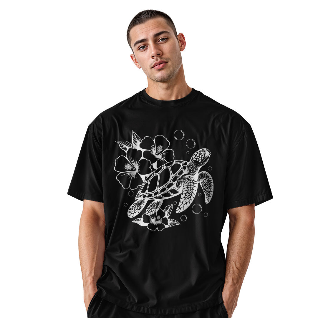 Hawaii Sea Turtle Hibiscus Tee - Black view