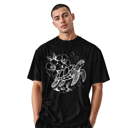 Hawaii Sea Turtle Hibiscus Tee - Black view