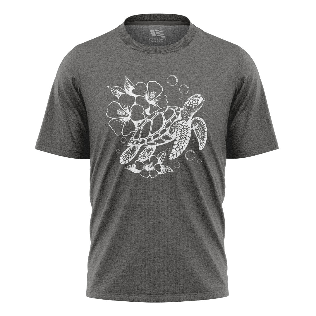 Hawaii Sea Turtle Hibiscus Tee - Charcoal flatlay