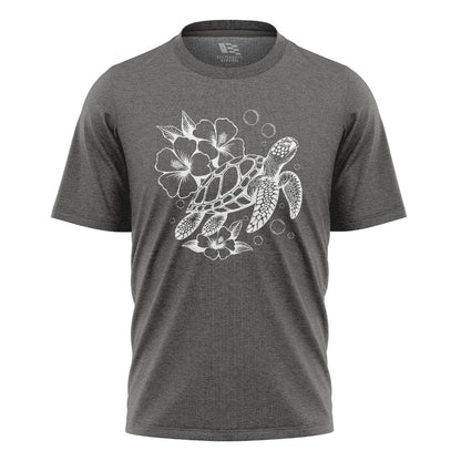 Hawaii Sea Turtle Hibiscus Tee - Charcoal flatlay
