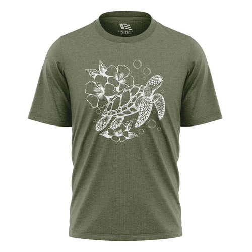 Hawaii Sea Turtle Hibiscus Tee - Military Green flatlay