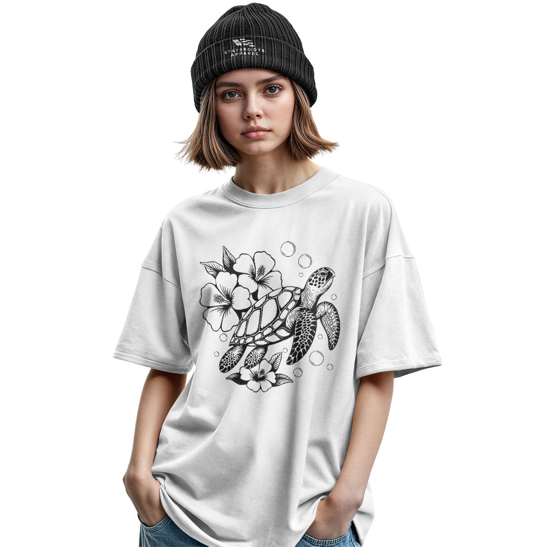 Hawaii Sea Turtle Hibiscus Tee - Military Green view