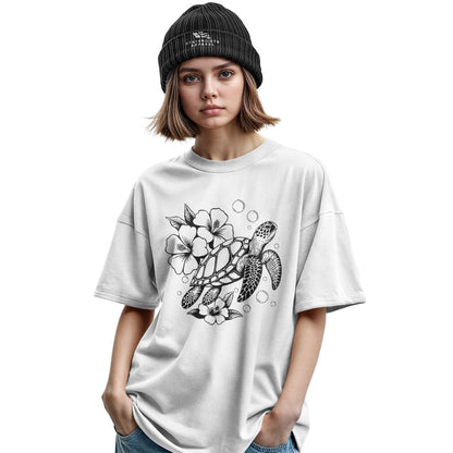 Hawaii Sea Turtle Hibiscus Tee - Military Green view