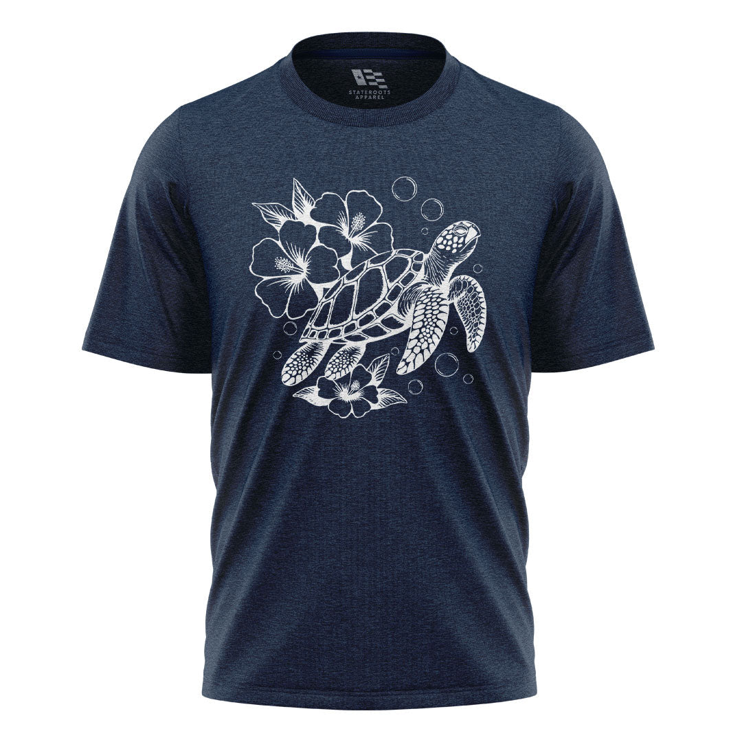 Hawaii Sea Turtle Hibiscus Tee - Navy flatlay
