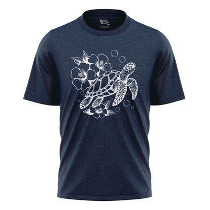 Hawaii Sea Turtle Hibiscus Tee - Navy flatlay