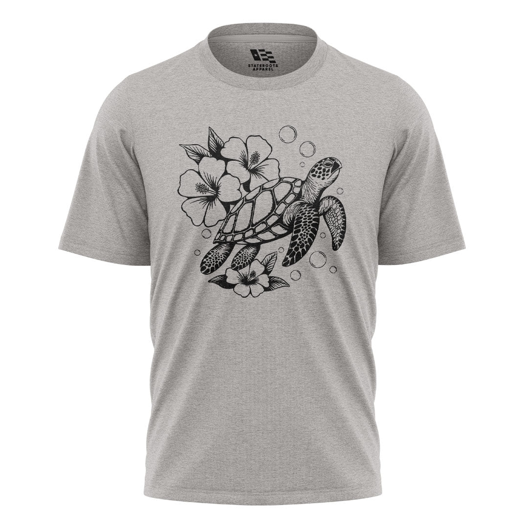 Hawaii Sea Turtle Hibiscus Tee - Sport Grey flatlay