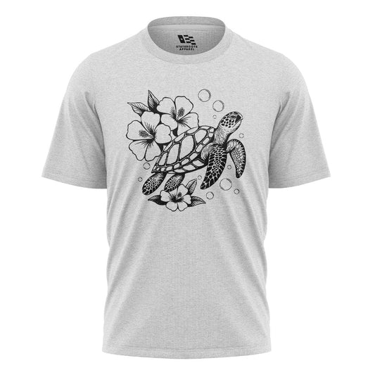 Hawaii Sea Turtle Hibiscus Tee - White flatlay