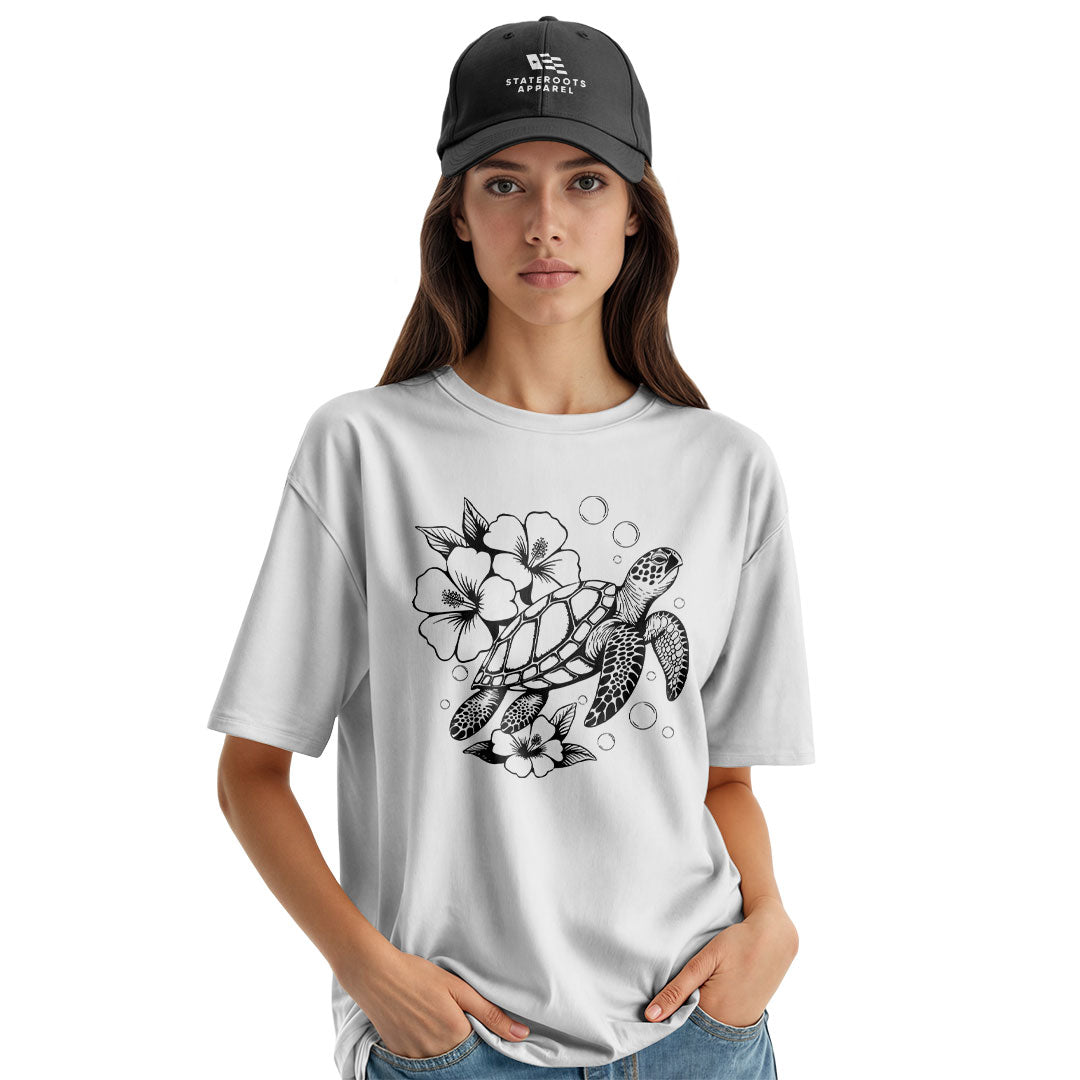 Hawaii Sea Turtle Hibiscus Tee - White view