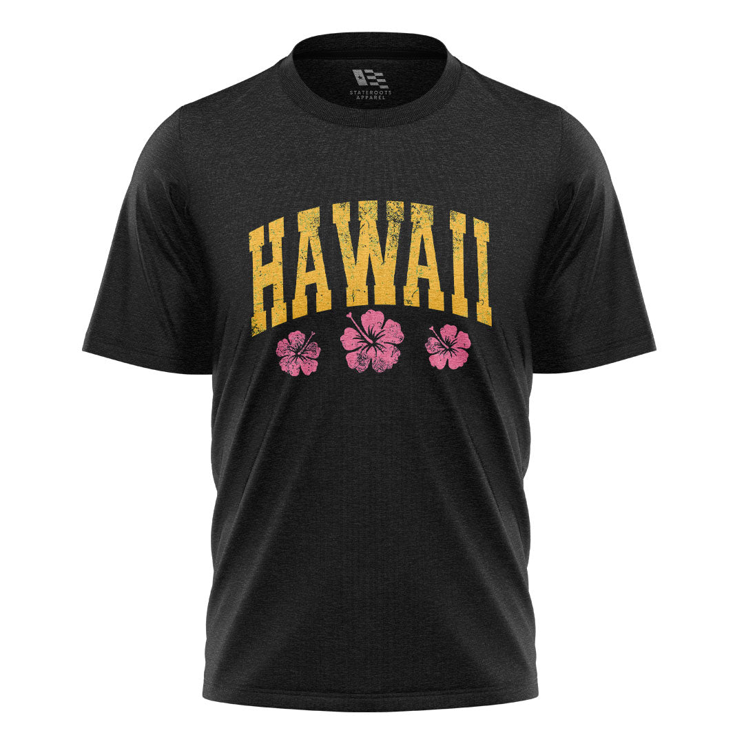 Hawaii Varsity Pink Hibiscus Tee - Black flatlay
