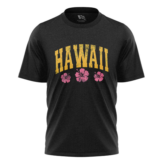 Hawaii Varsity Pink Hibiscus Tee - Black flatlay