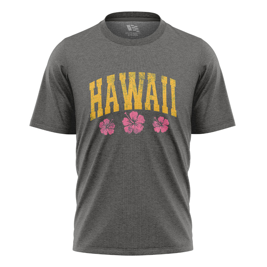 Hawaii Varsity Pink Hibiscus Tee - Charcoal flatlay