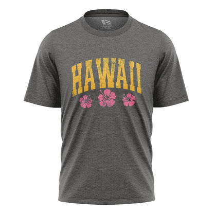 Hawaii Varsity Pink Hibiscus Tee - Charcoal flatlay