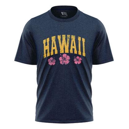 Hawaii Varsity Pink Hibiscus Tee - Navy flatlay