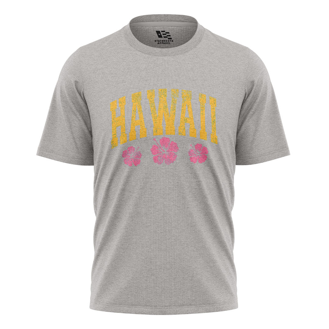 Hawaii Varsity Pink Hibiscus Tee - Sport Grey flatlay
