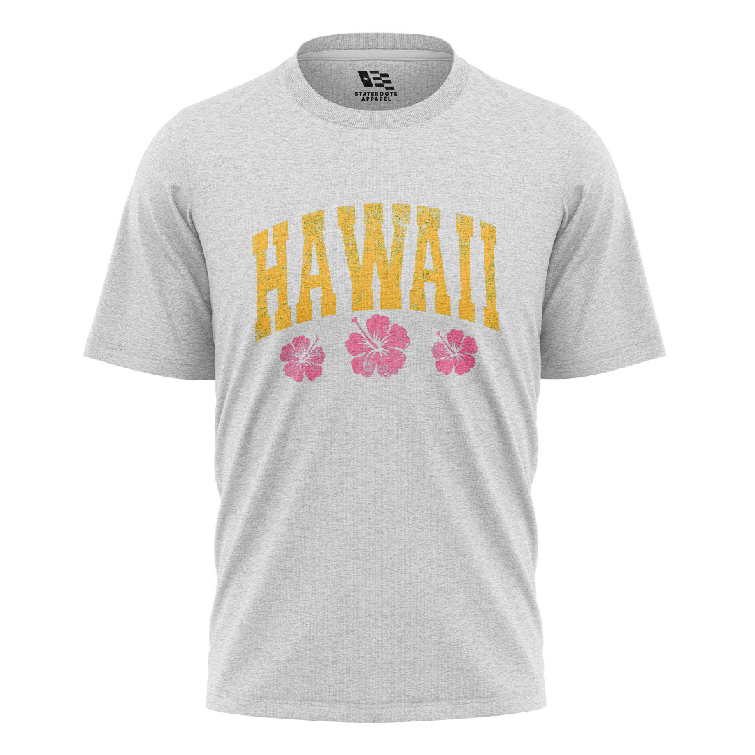 Hawaii Varsity Pink Hibiscus Tee - White flatlay