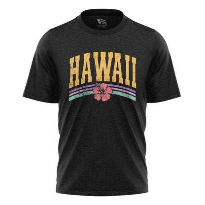 Hawaii Varsity Rainbow Hibiscus Tee - Black flatlay