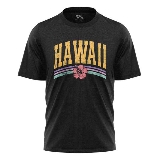 Hawaii Varsity Rainbow Hibiscus Tee - Black flatlay