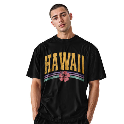 Hawaii Varsity Rainbow Hibiscus Tee - Black view
