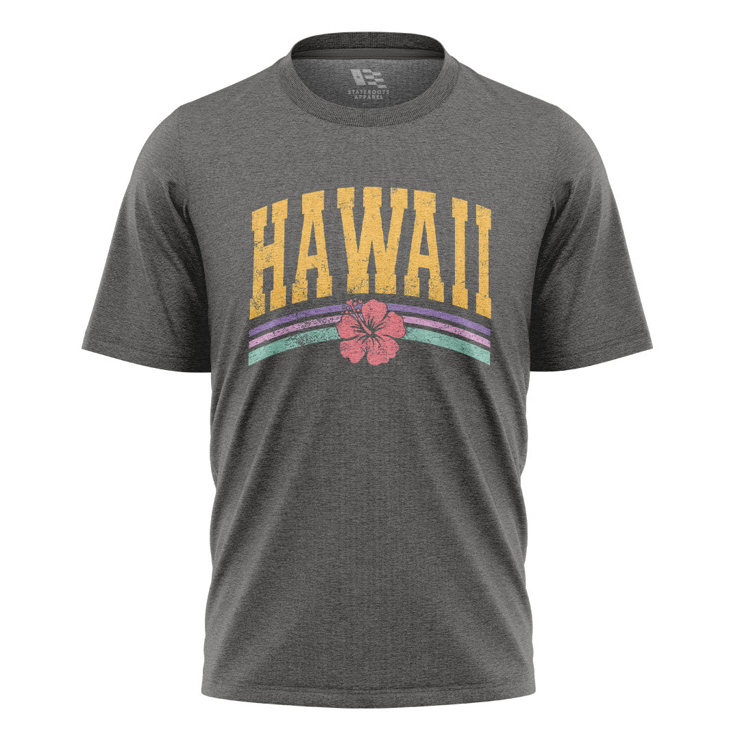 Hawaii Varsity Rainbow Hibiscus Tee - Charcoal flatlay