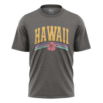 Hawaii Varsity Rainbow Hibiscus Tee - Charcoal flatlay