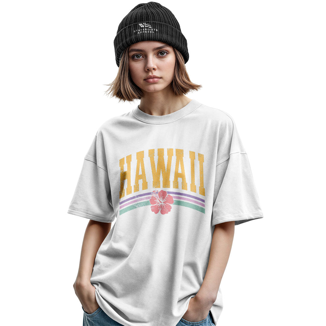 Hawaii Varsity Rainbow Hibiscus Tee - Military Green view